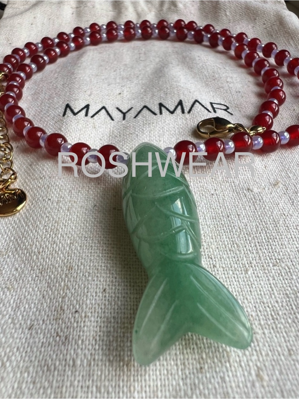Green Adventure Fish Pendant with Red Agate Beads NWOT - Picture 7 of 9